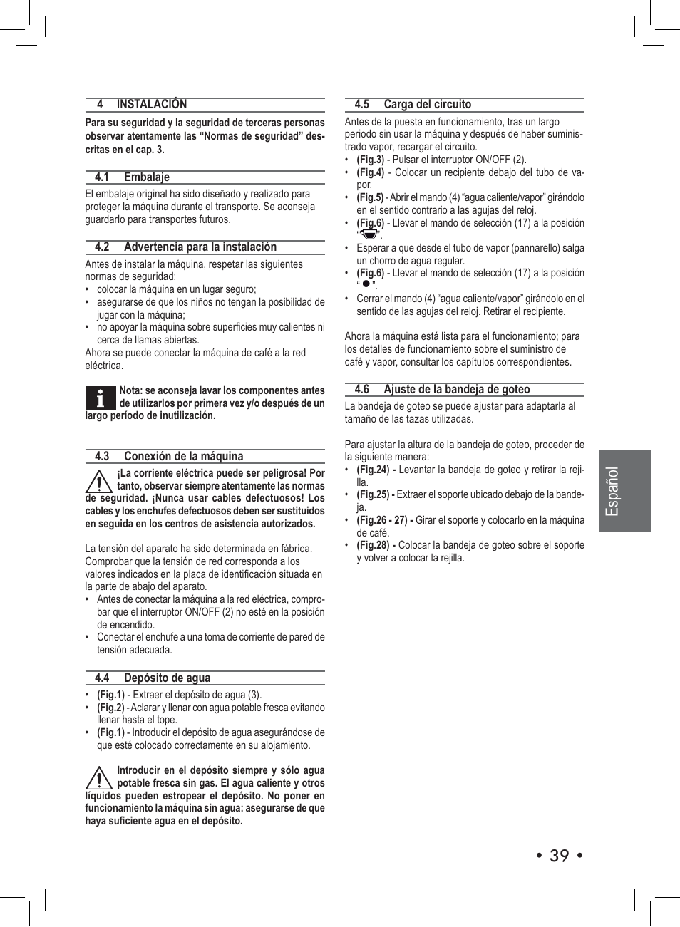 Español | Philips Saeco Nina Machine espresso manuelle User Manual | Page 39 / 72