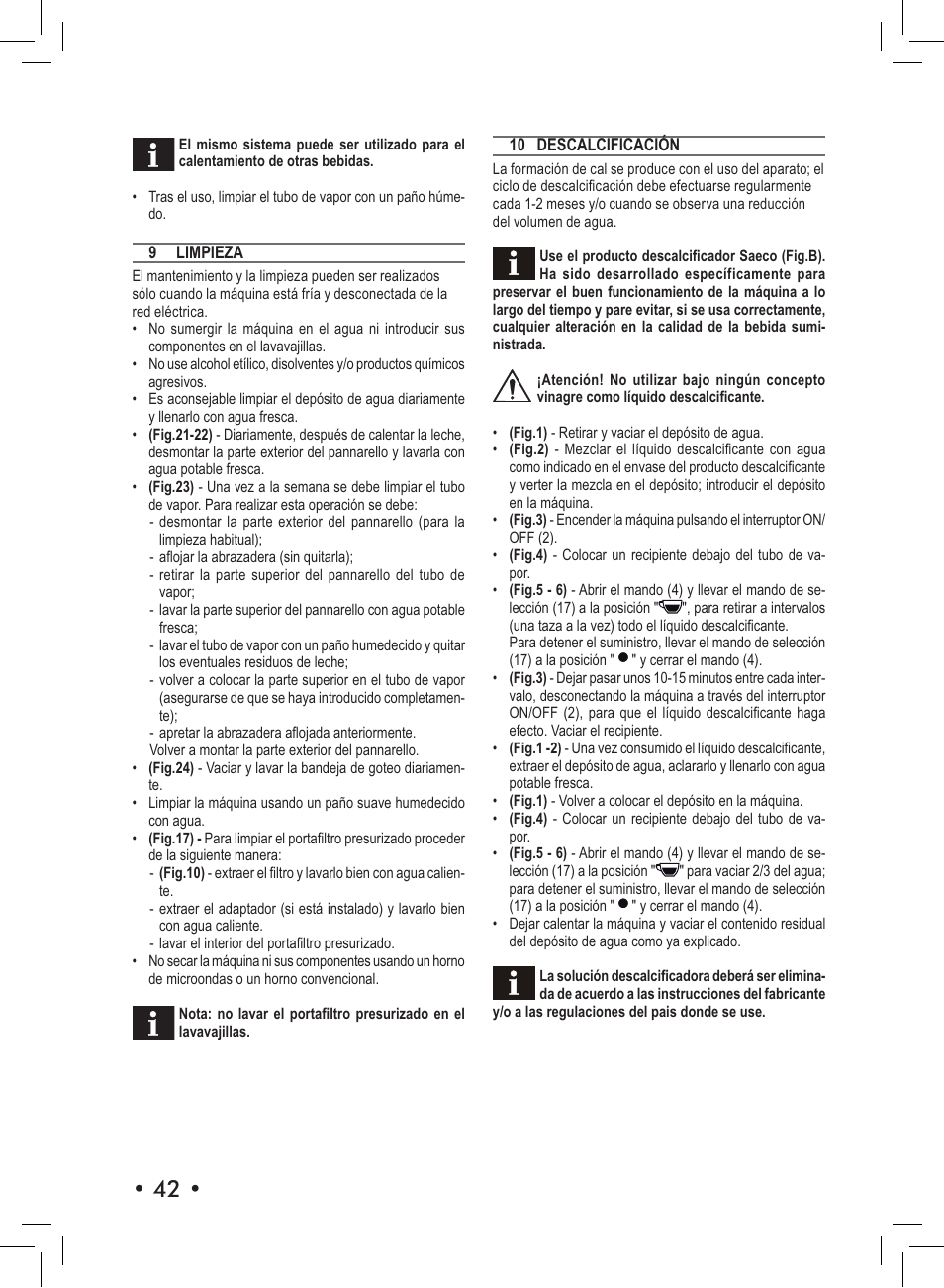Philips Saeco Nina Machine espresso manuelle User Manual | Page 42 / 72
