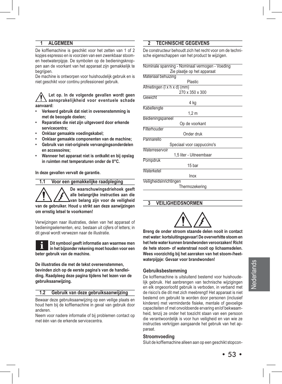 Nederlands | Philips Saeco Nina Machine espresso manuelle User Manual | Page 53 / 72