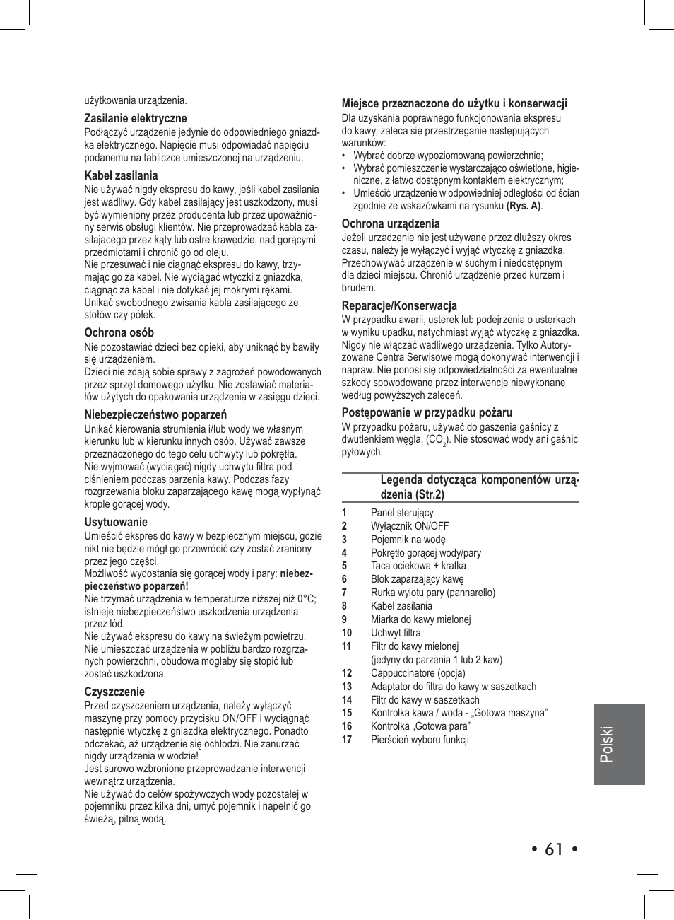 Polski | Philips Saeco Nina Machine espresso manuelle User Manual | Page 61 / 72