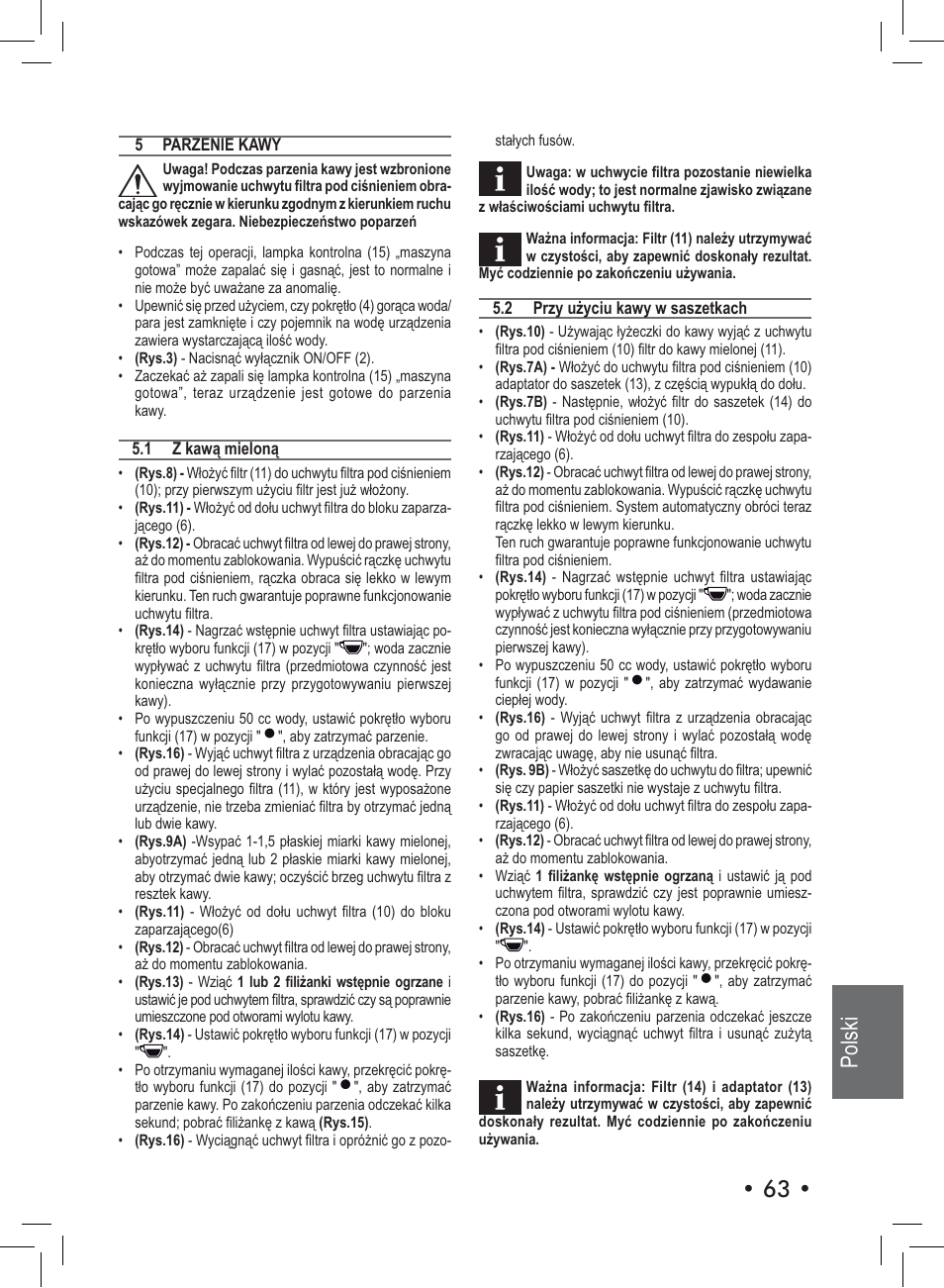 Polski | Philips Saeco Nina Machine espresso manuelle User Manual | Page 63 / 72