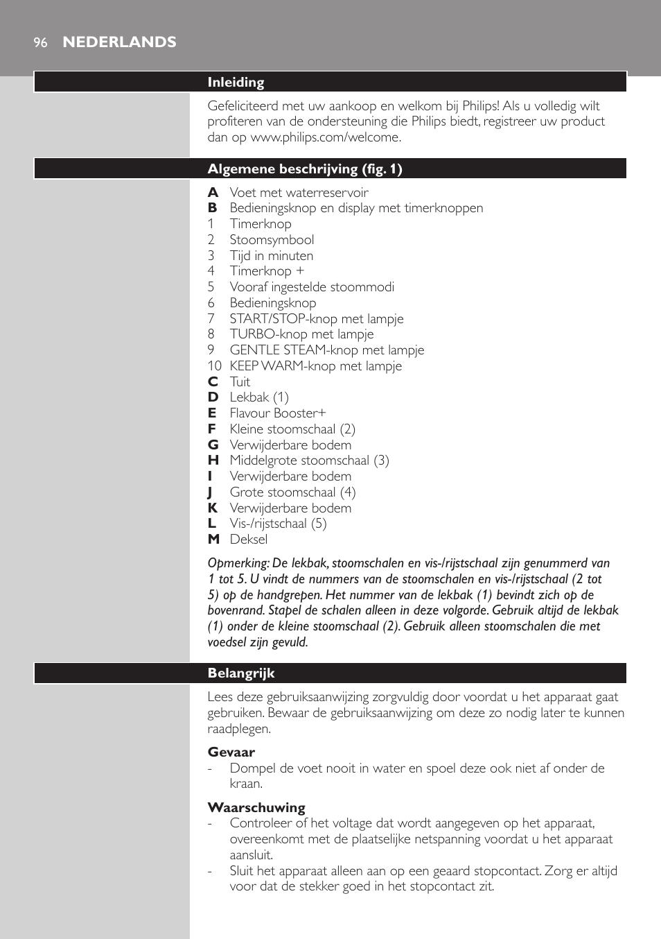 Nederlands, Nederlands 96 | Philips Aluminium Collection Cuiseur Vapeur User Manual | Page 96 / 172