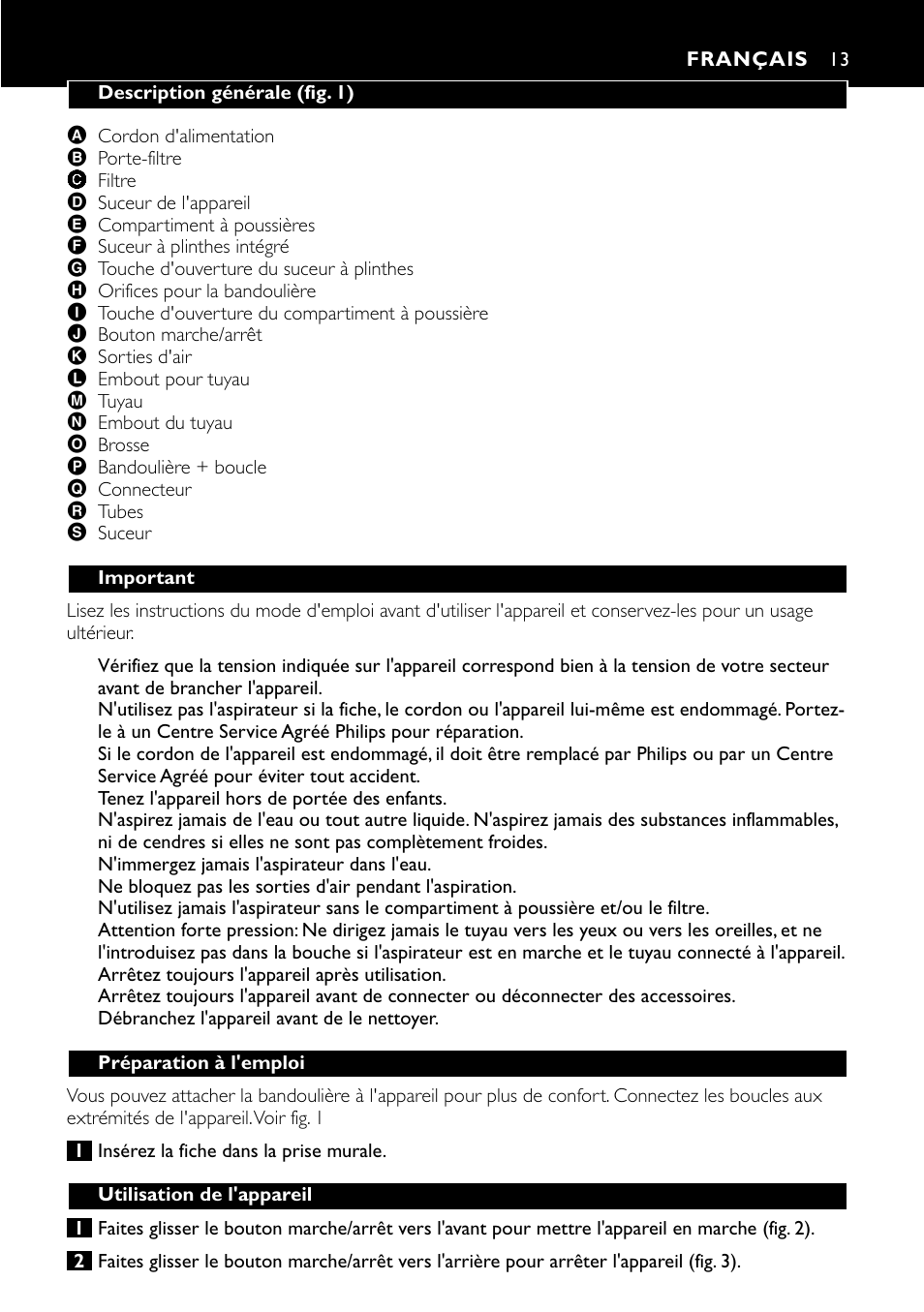 Français 13 | Philips Aspirateur à main User Manual | Page 13 / 52