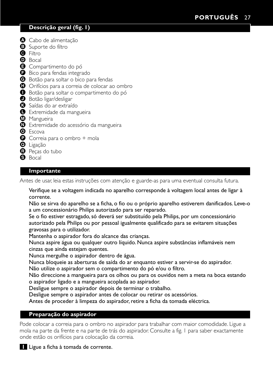 Português 27 | Philips Aspirateur à main User Manual | Page 27 / 52