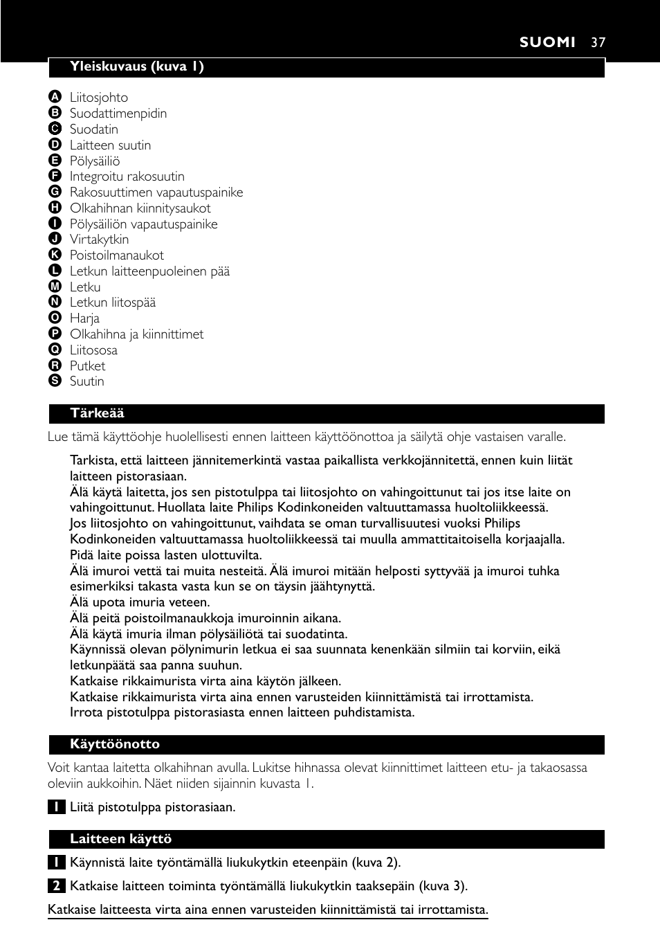 Suomi 37 | Philips Aspirateur à main User Manual | Page 37 / 52