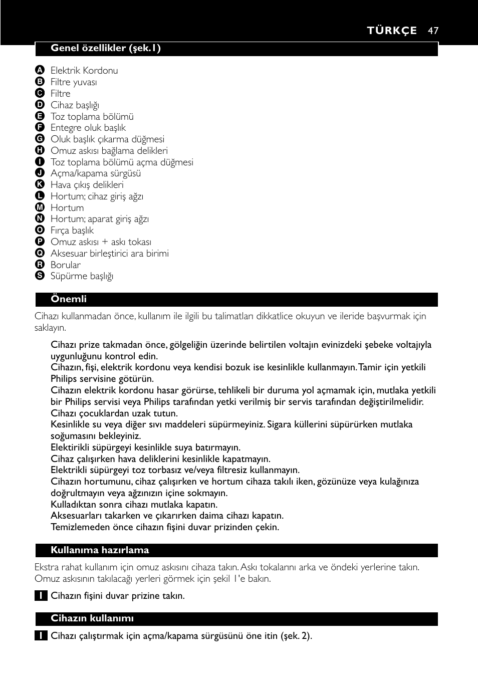 Türkçe | Philips Aspirateur à main User Manual | Page 47 / 52