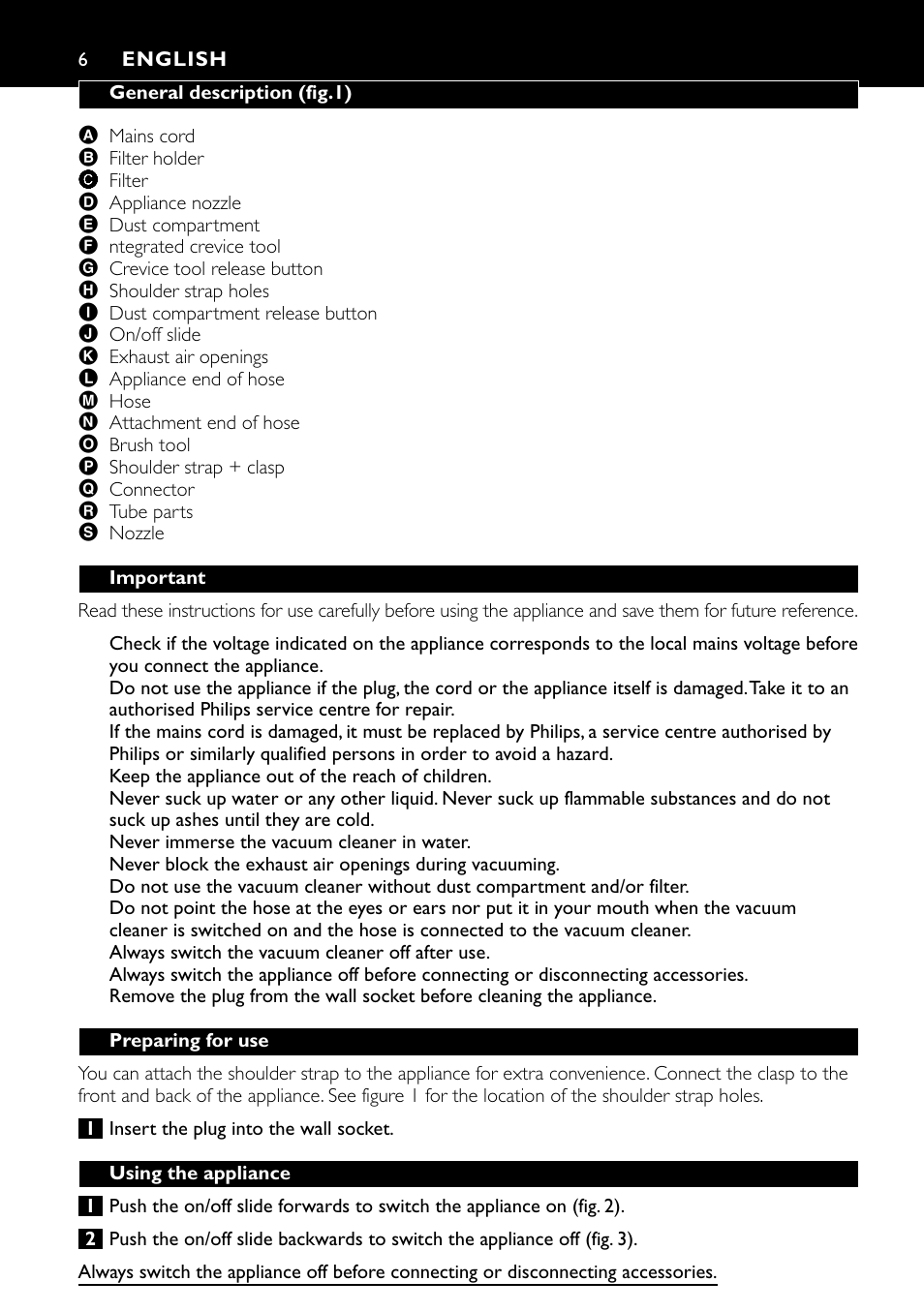 English 6 | Philips Aspirateur à main User Manual | Page 6 / 52