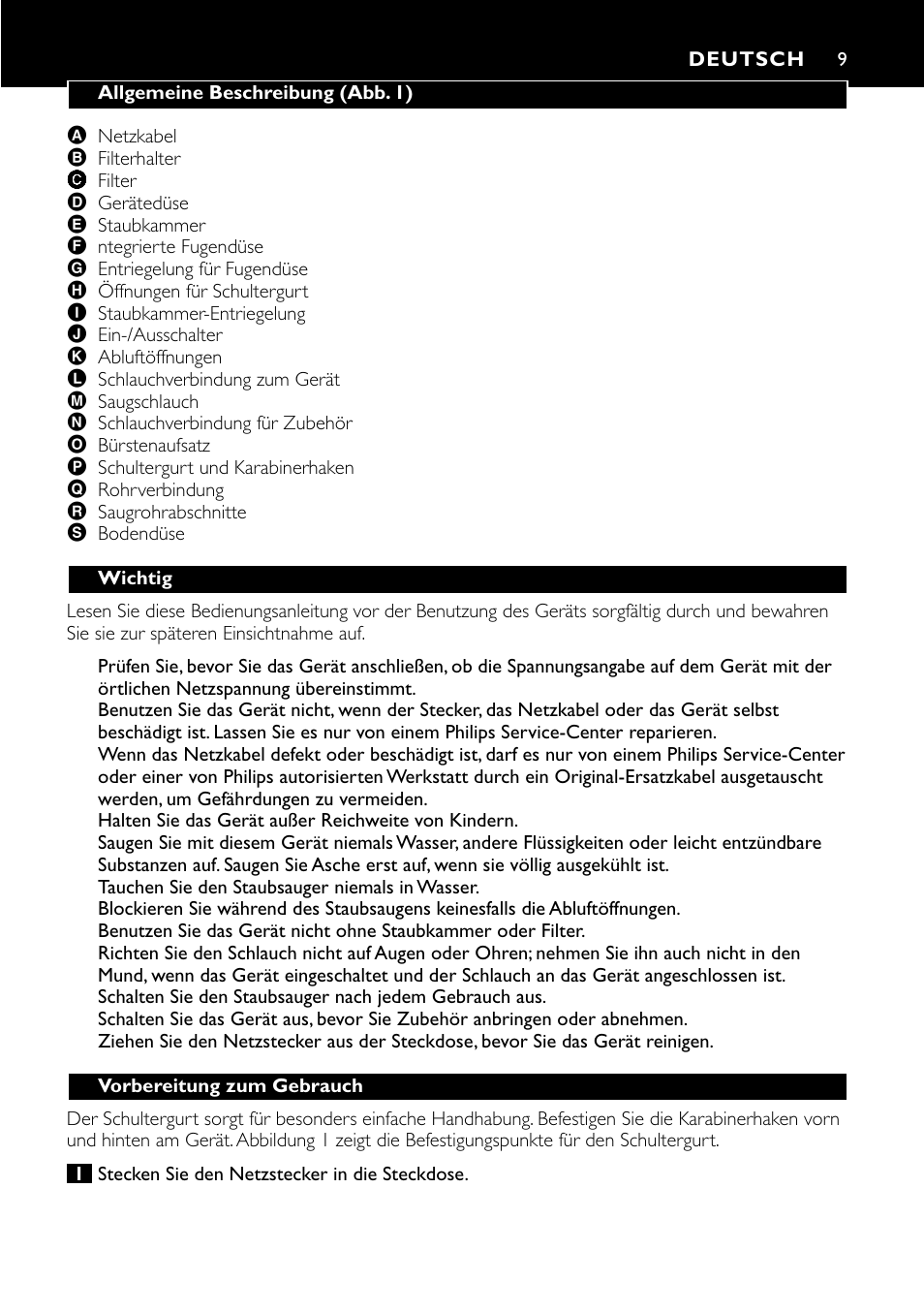 Deutsch 9 | Philips Aspirateur à main User Manual | Page 9 / 52