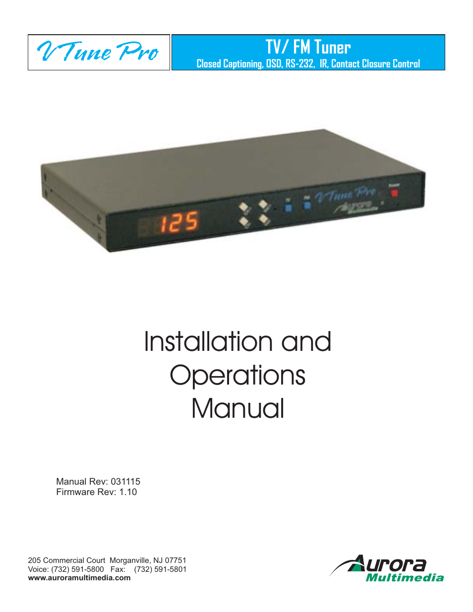 Aurora Multimedia TV/ FM Tuner V Tune Pro User Manual | 17 pages