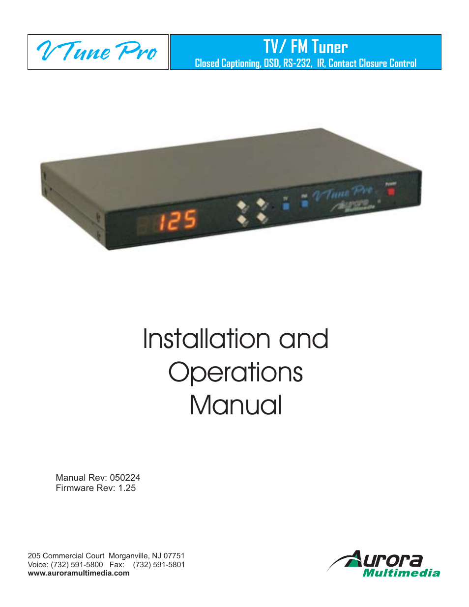Aurora Multimedia TV/FM Tuner User Manual | 17 pages