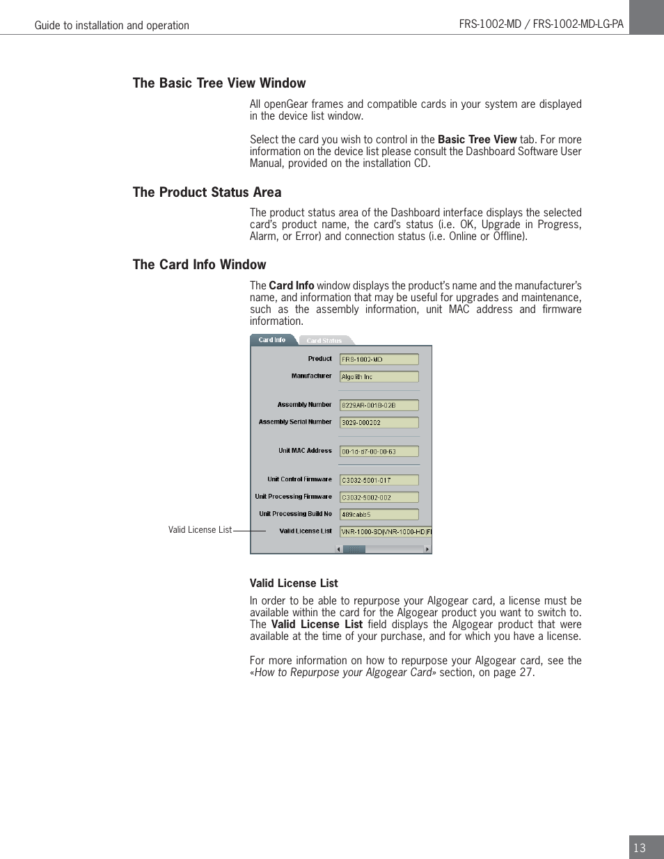 Algolith FRS-1002-MD User Manual | Page 13 / 35