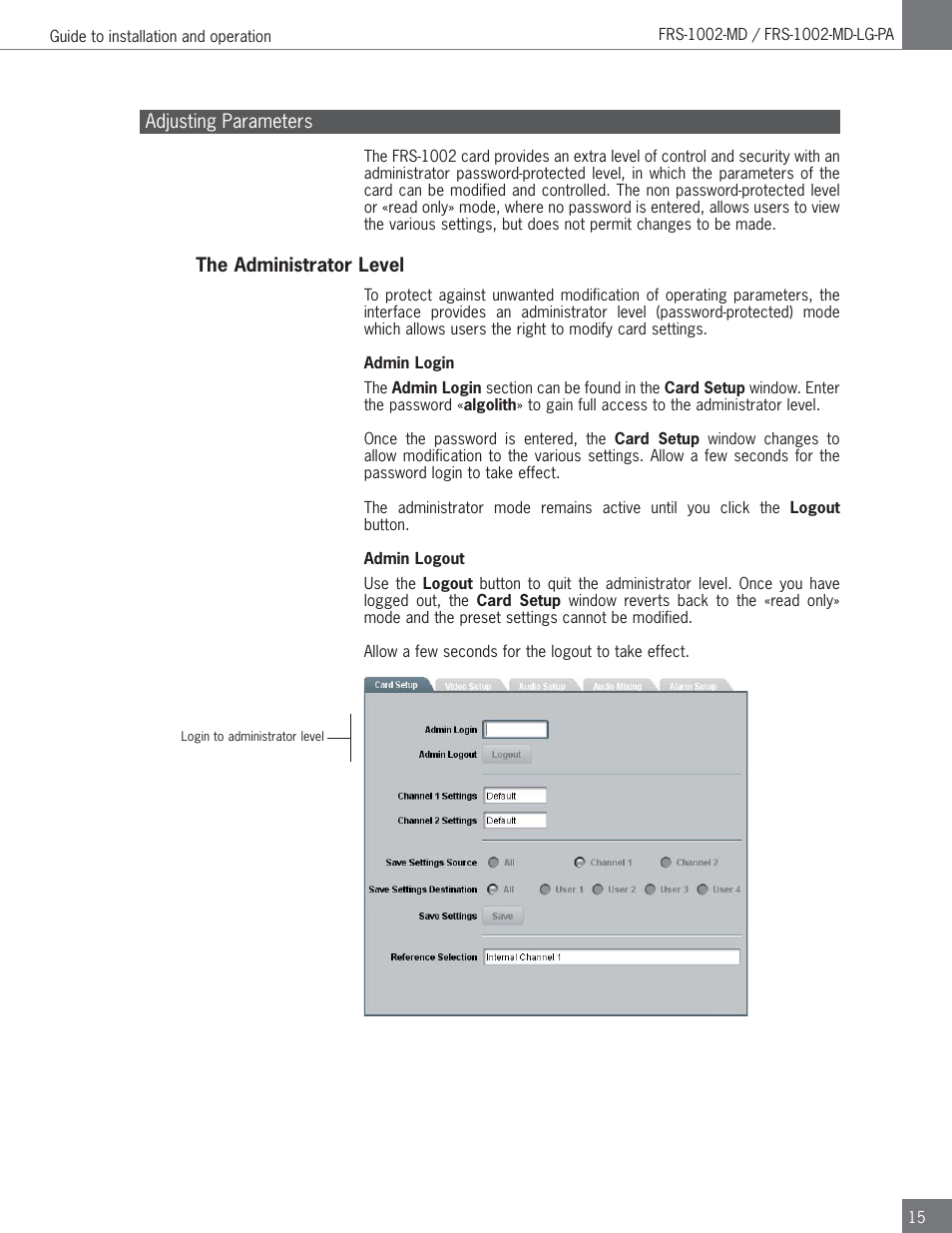 Algolith FRS-1002-MD User Manual | Page 15 / 35
