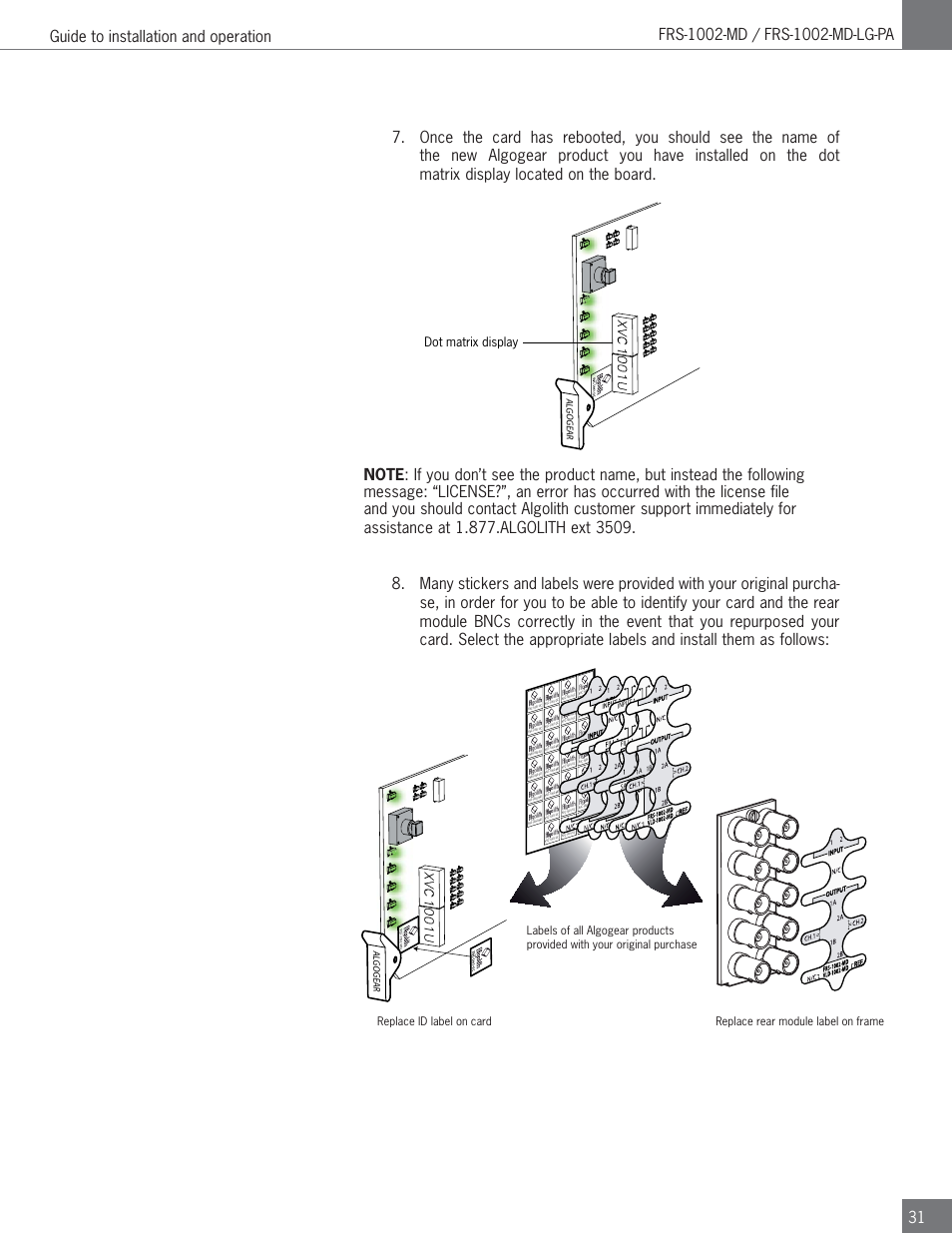 Dot matrix display, Xvc1001u | Algolith FRS-1002-MD User Manual | Page 31 / 35