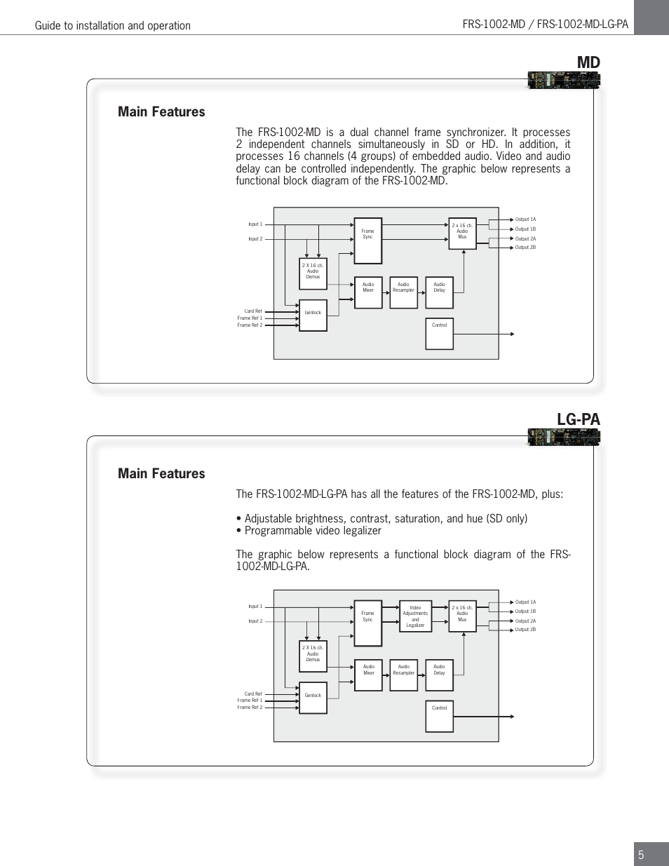 Md lg-pa, Main features | Algolith FRS-1002-MD User Manual | Page 5 / 35