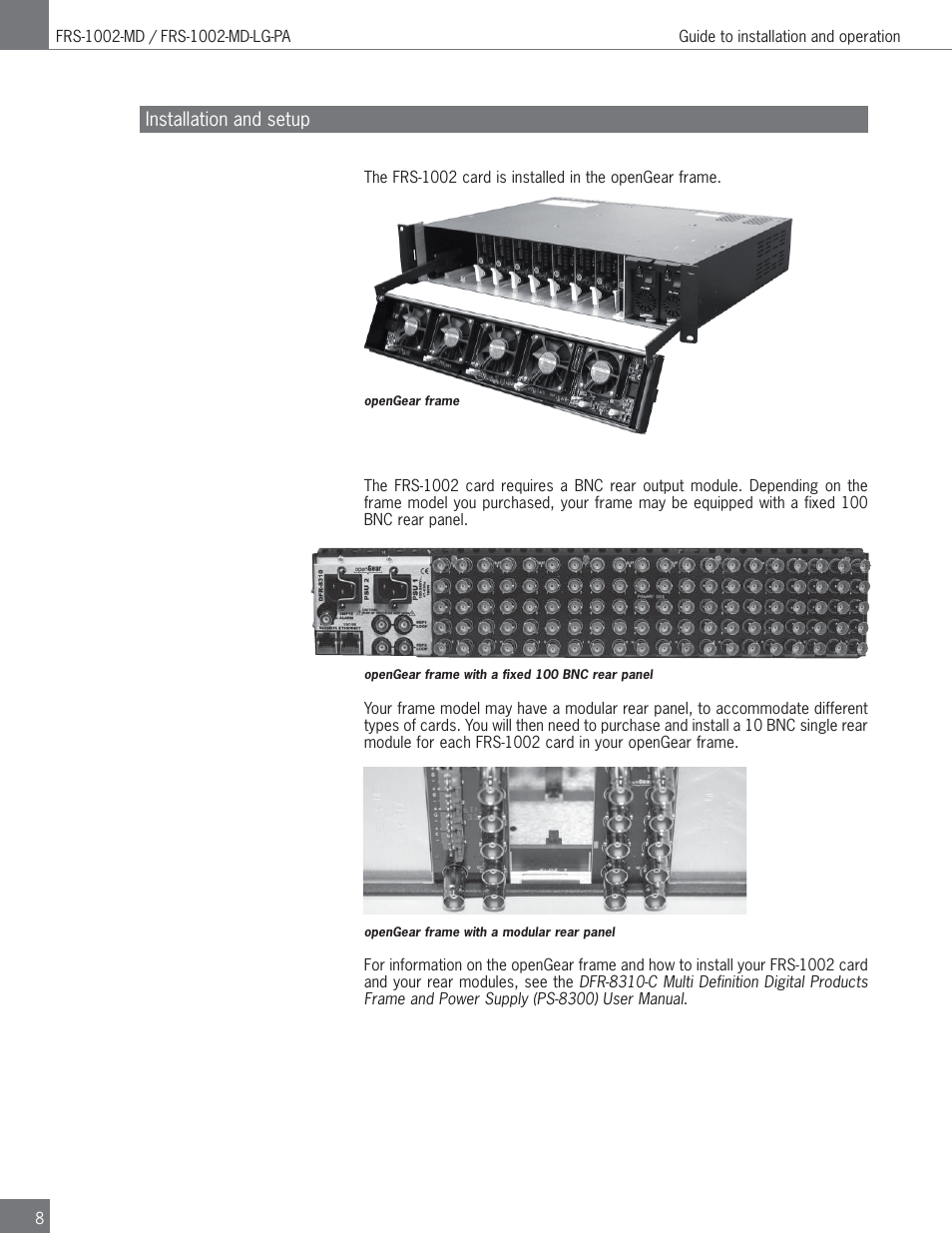 Installation and setup | Algolith FRS-1002-MD User Manual | Page 8 / 35