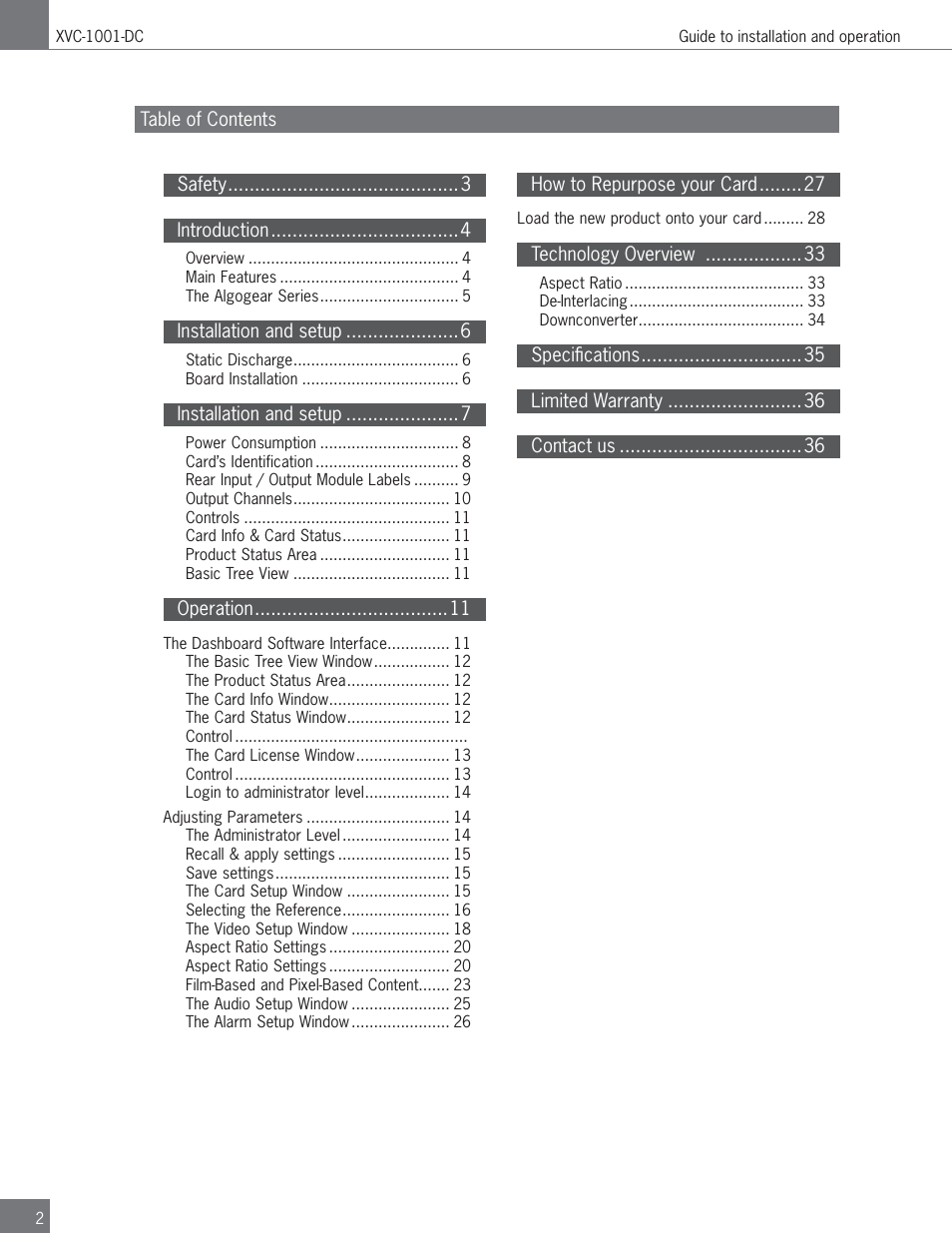 Algolith HD to SD Downconverter XVC-1001-DC User Manual | Page 2 / 38