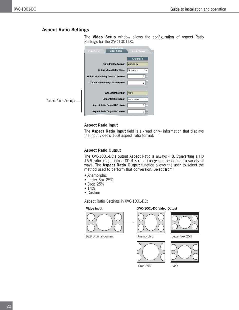 Aspect ratio settings | Algolith HD to SD Downconverter XVC-1001-DC User Manual | Page 20 / 38