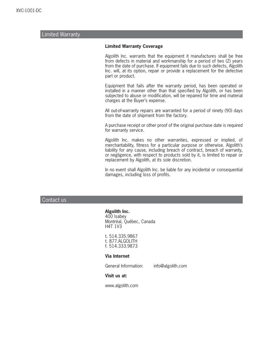 Algolith HD to SD Downconverter XVC-1001-DC User Manual | Page 36 / 38