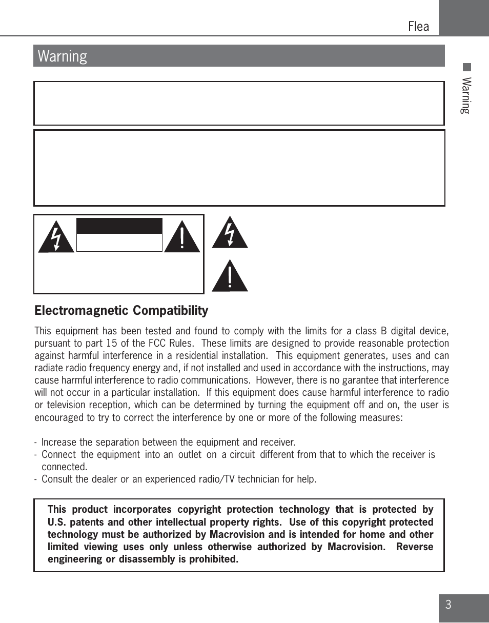 Warning caution, Flea, Electromagnetic compatibility | Algolith C3012-8001-200 User Manual | Page 3 / 32