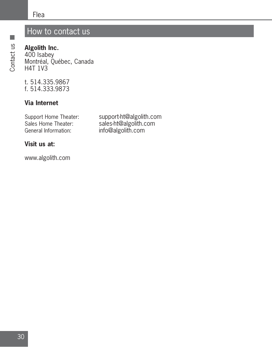How to contact us | Algolith C3012-8001-200 User Manual | Page 30 / 32