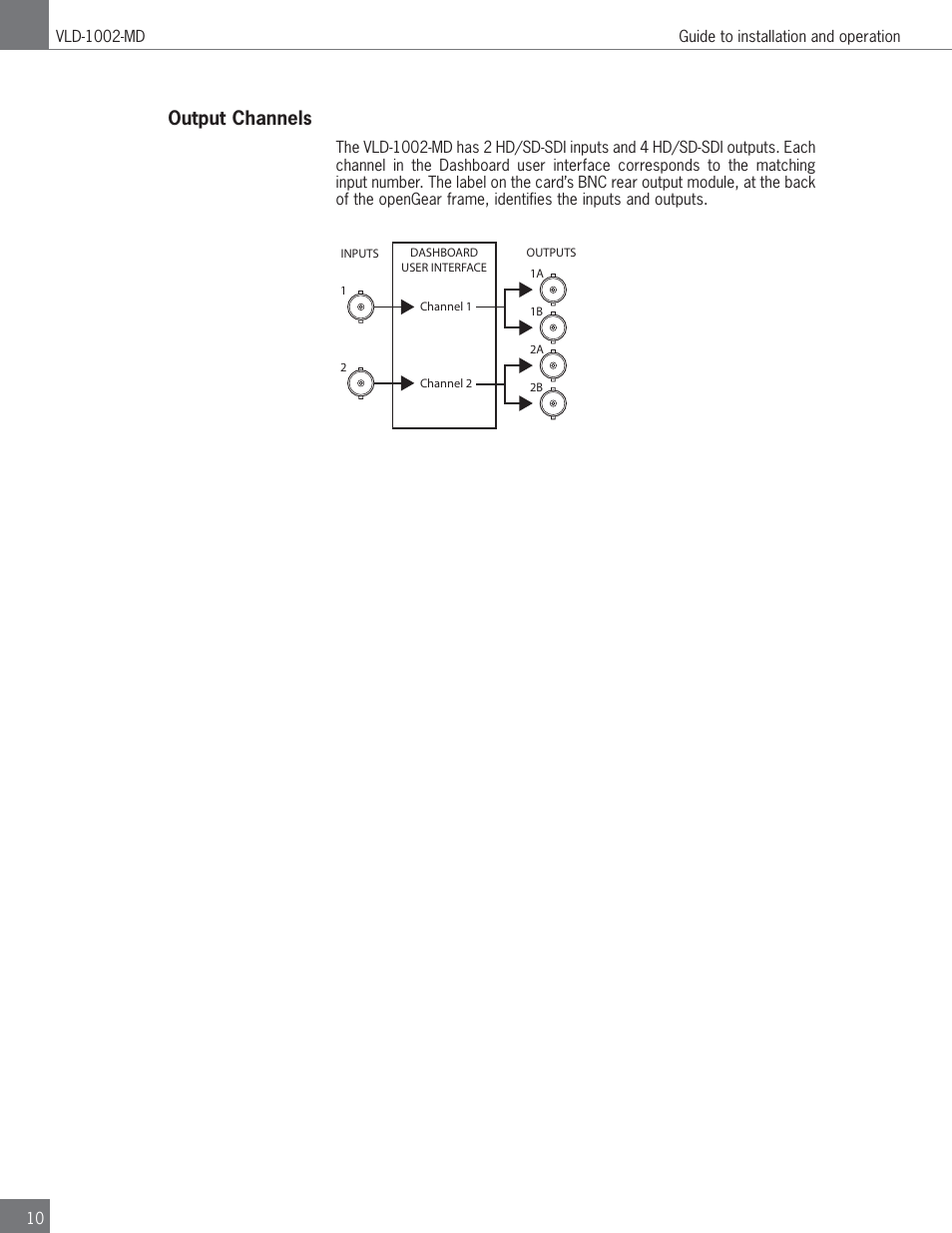 Output channels | Algolith Dual SD/HD Video Delay VLD-1002-MD User Manual | Page 10 / 30