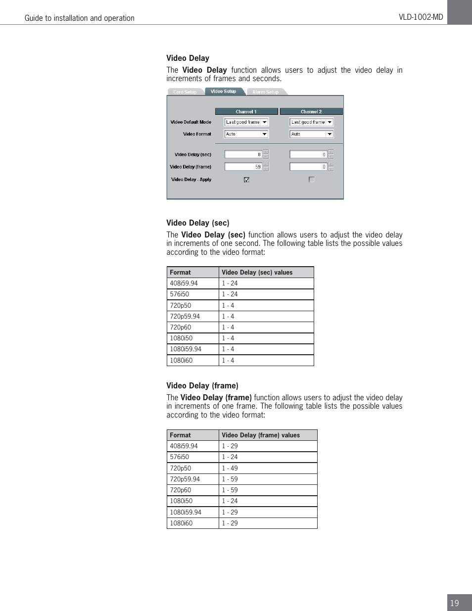 Algolith Dual SD/HD Video Delay VLD-1002-MD User Manual | Page 19 / 30