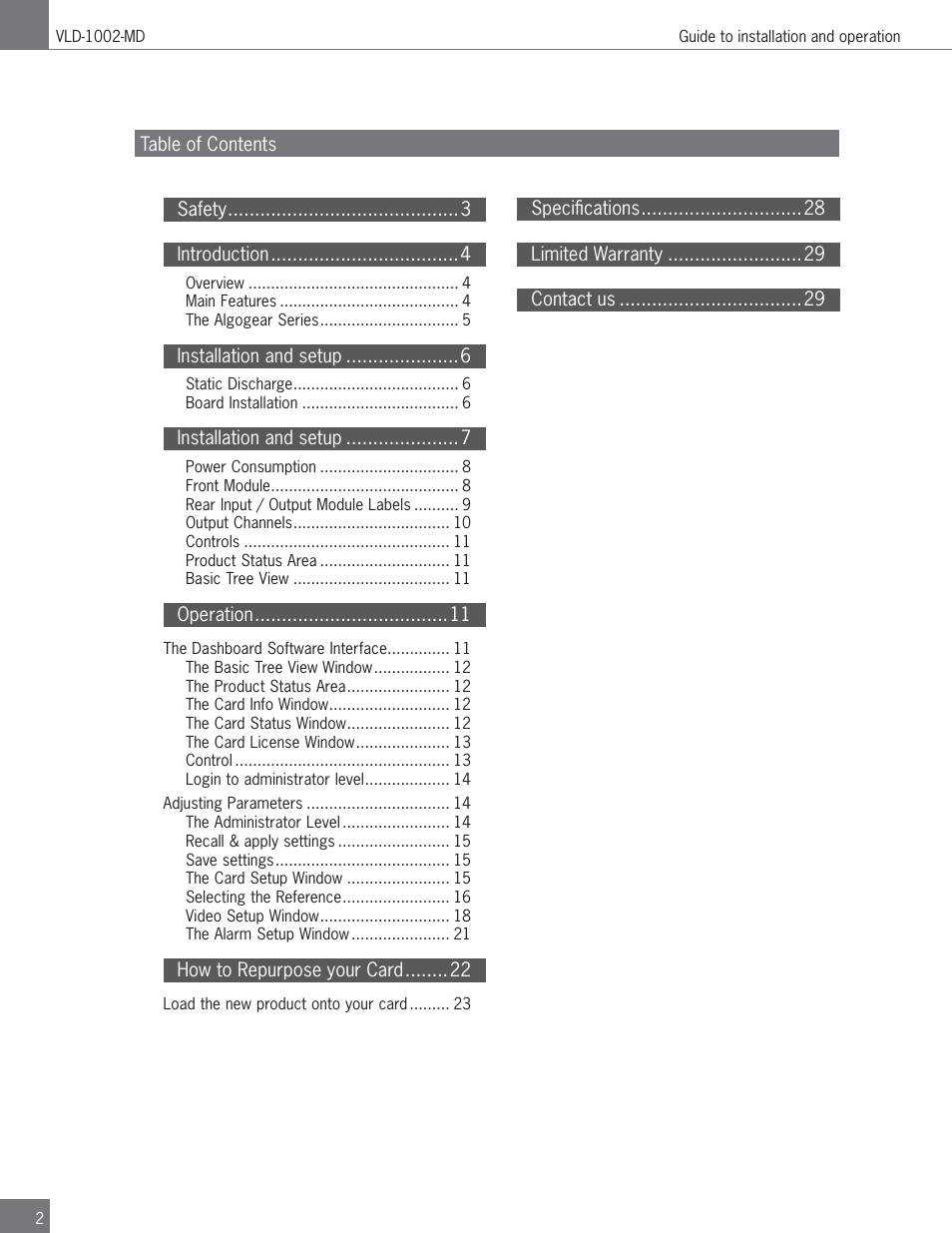 Algolith Dual SD/HD Video Delay VLD-1002-MD User Manual | Page 2 / 30