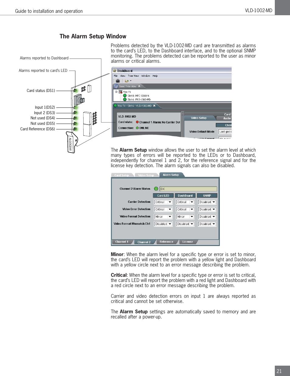 The alarm setup window | Algolith Dual SD/HD Video Delay VLD-1002-MD User Manual | Page 21 / 30