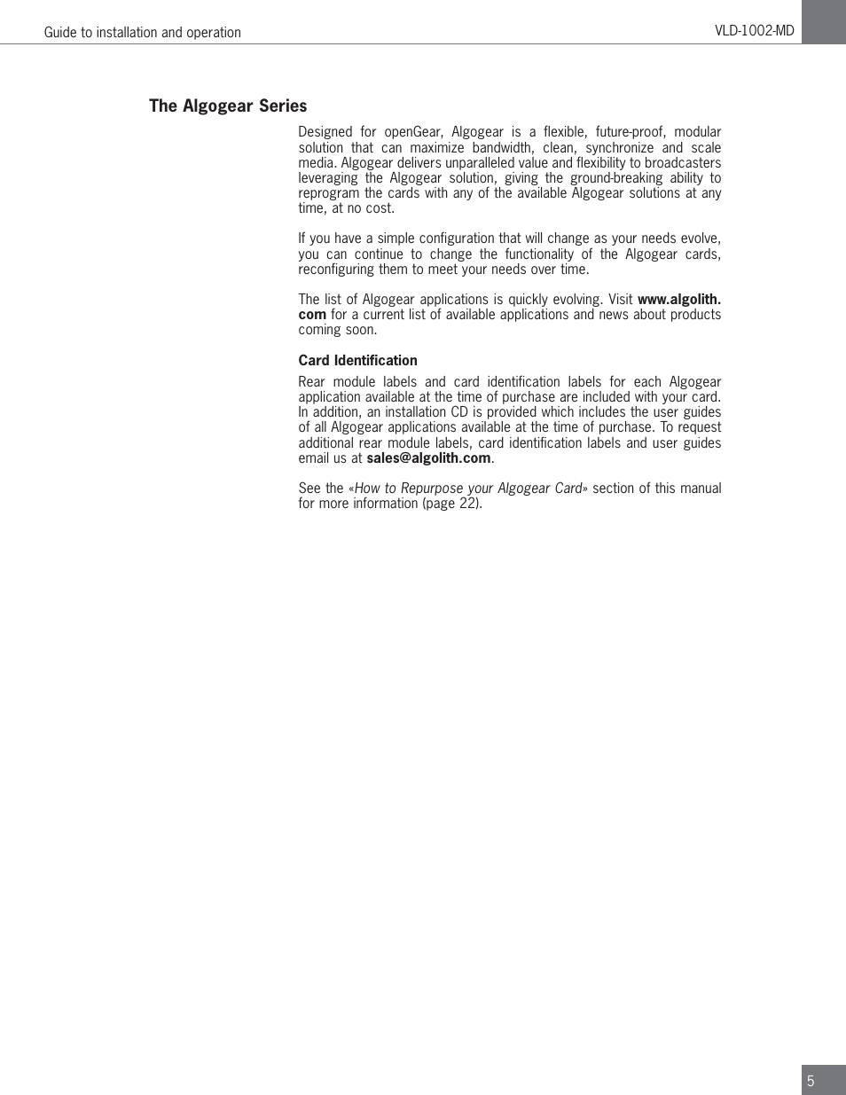 Algolith Dual SD/HD Video Delay VLD-1002-MD User Manual | Page 5 / 30