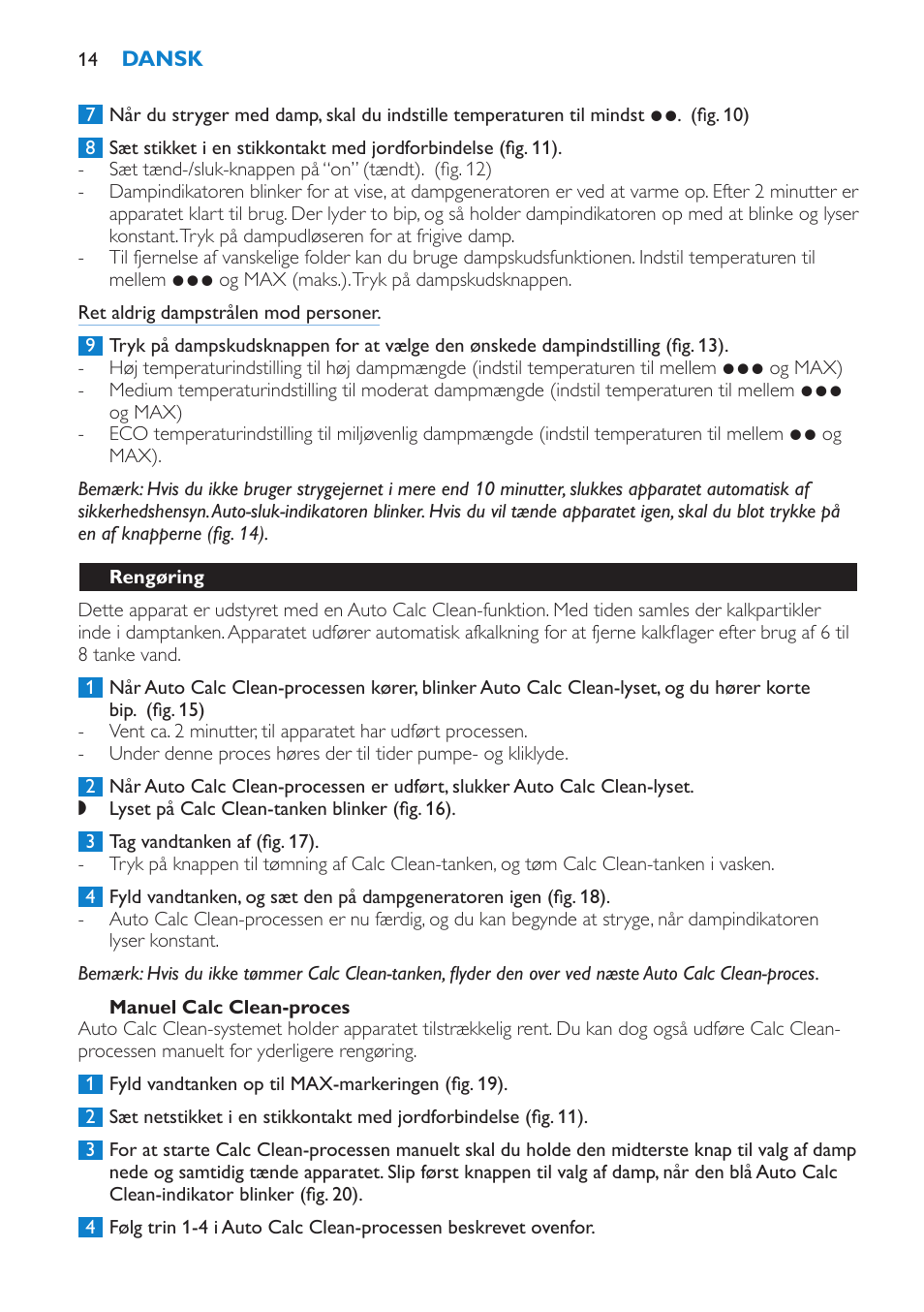 Manuel calc clean-proces, Rengøring | Philips IntelliCare Centrale vapeur haute pression User Manual | Page 14 / 88