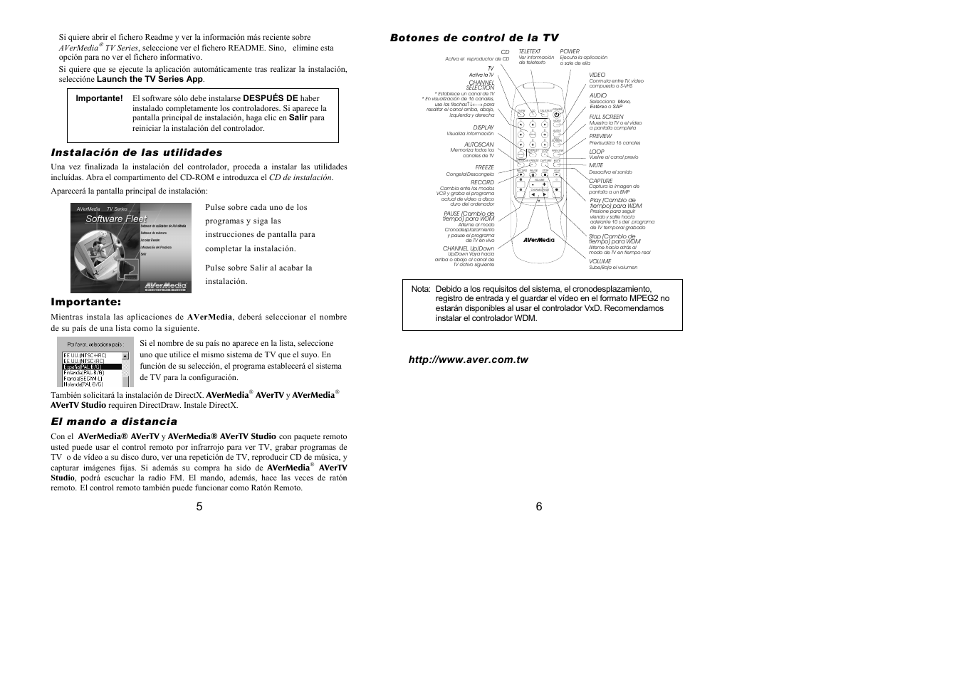 Enter, Instalación de las utilidades, Importante | El mando a distancia | AVerMedia Technologies none User Manual | Page 12 / 12
