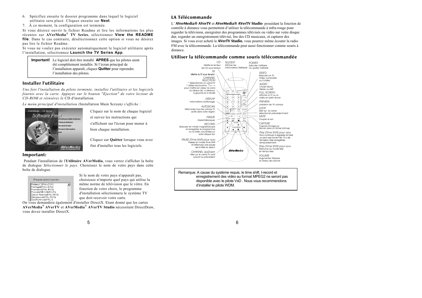 Enter, Installer l'utilitaire, Important | La télécommande | AVerMedia Technologies none User Manual | Page 6 / 12