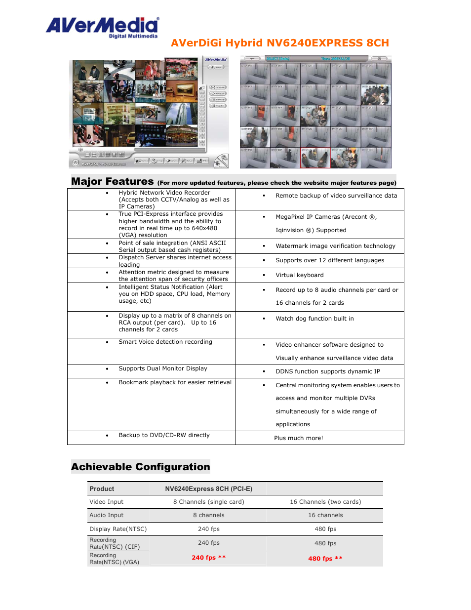 AVerMedia Technologies AVerDiGi Hybrid NV6240EXPRESS 8CH User Manual | 3 pages