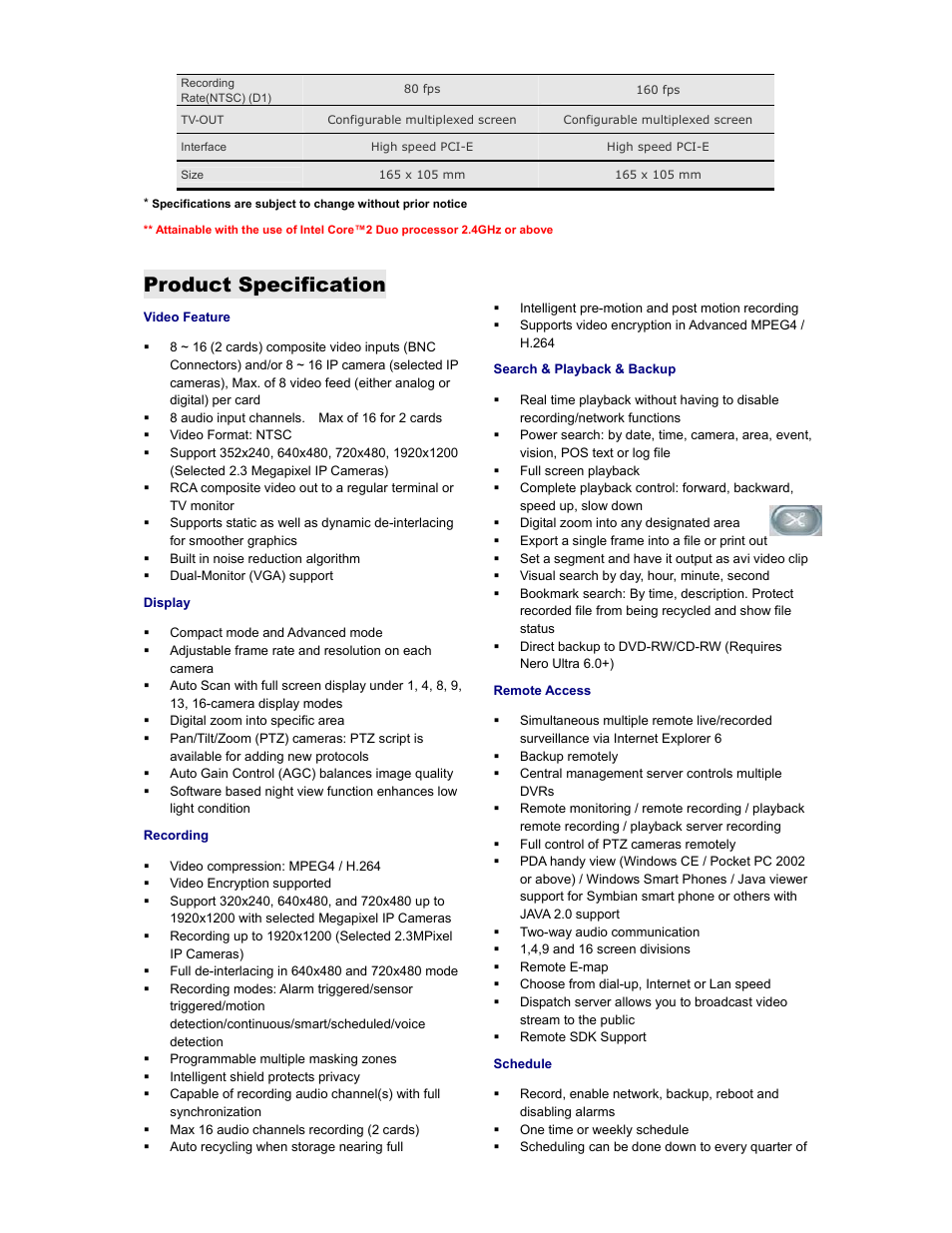 Product specification | AVerMedia Technologies AVerDiGi Hybrid NV6240EXPRESS 8CH User Manual | Page 2 / 3