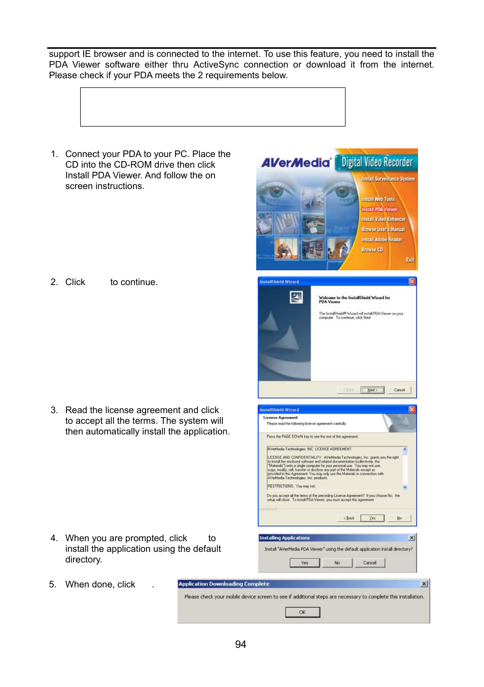 To install pda viewer thru activesync | AVerMedia Technologies NV 6000 EXP User Manual | Page 103 / 120