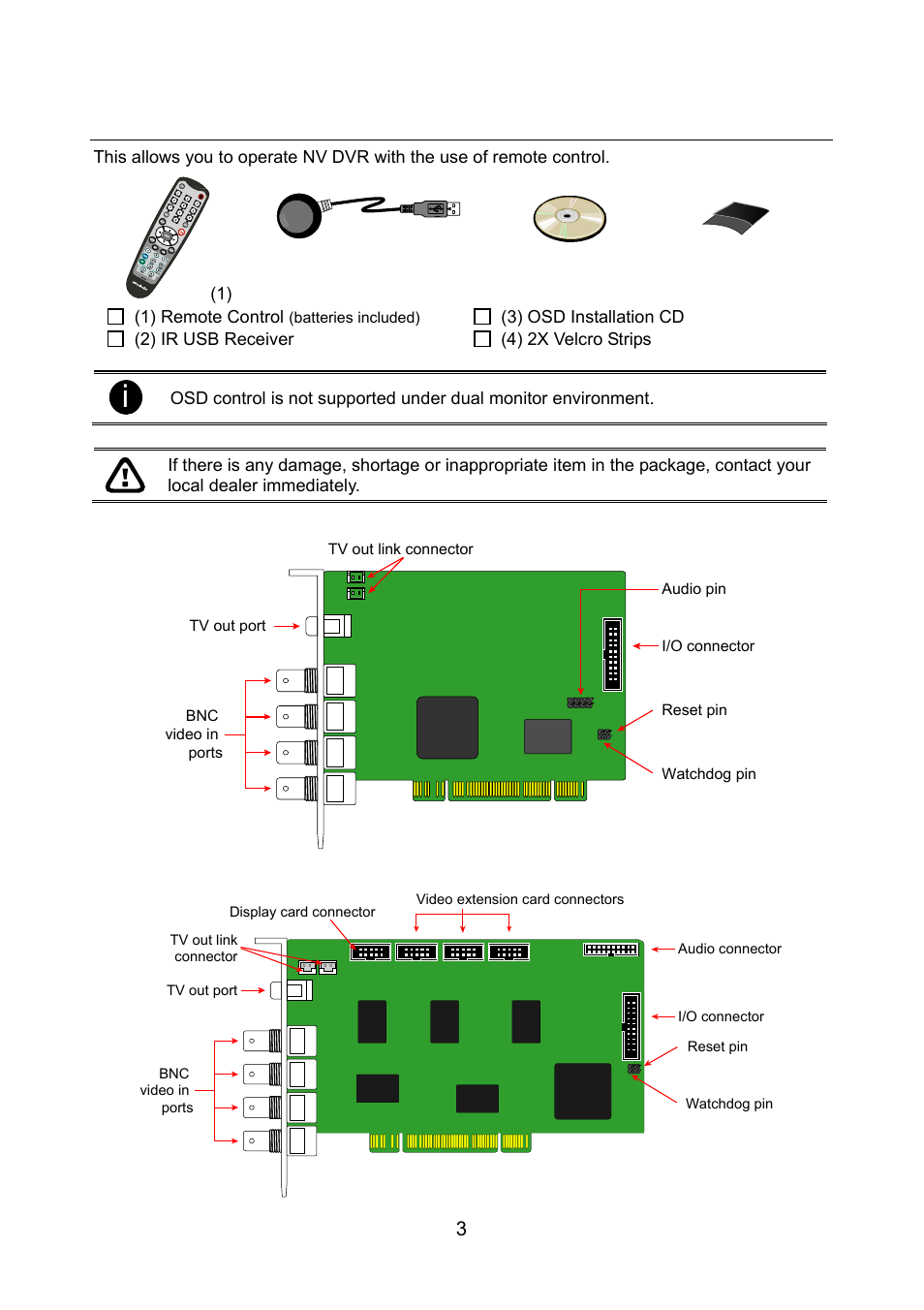 Osd kit (optional), Nv3000 card parts, Nv5000 card parts | AVerMedia Technologies NV 6000 EXP User Manual | Page 12 / 120