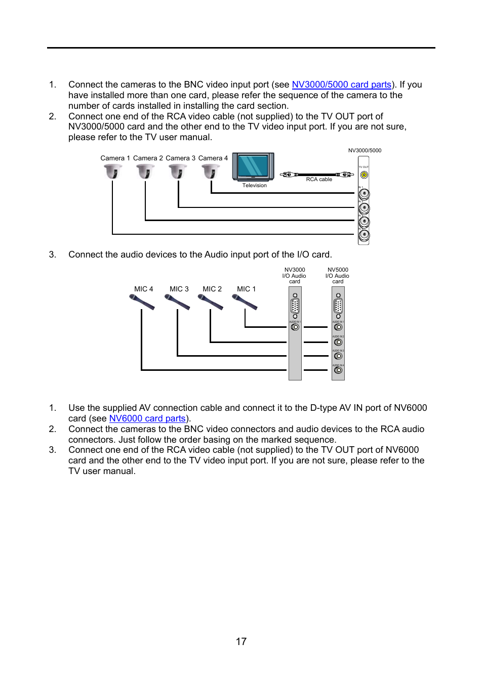 9 connecting the cameras, a tv and audio device, Connecting the cameras, a tv and audio device, Chapter 2 hardware installation | AVerMedia Technologies NV 6000 EXP User Manual | Page 26 / 120
