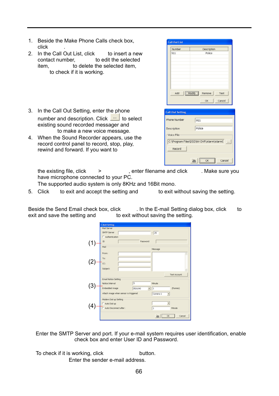 3 to setup call out list, 4 to setup send e-mail setting, To setup call out list | To setup send e-mail setting, Chapter 5.9.3, See also, Chapter 5.9.4 | AVerMedia Technologies NV 6000 EXP User Manual | Page 75 / 120
