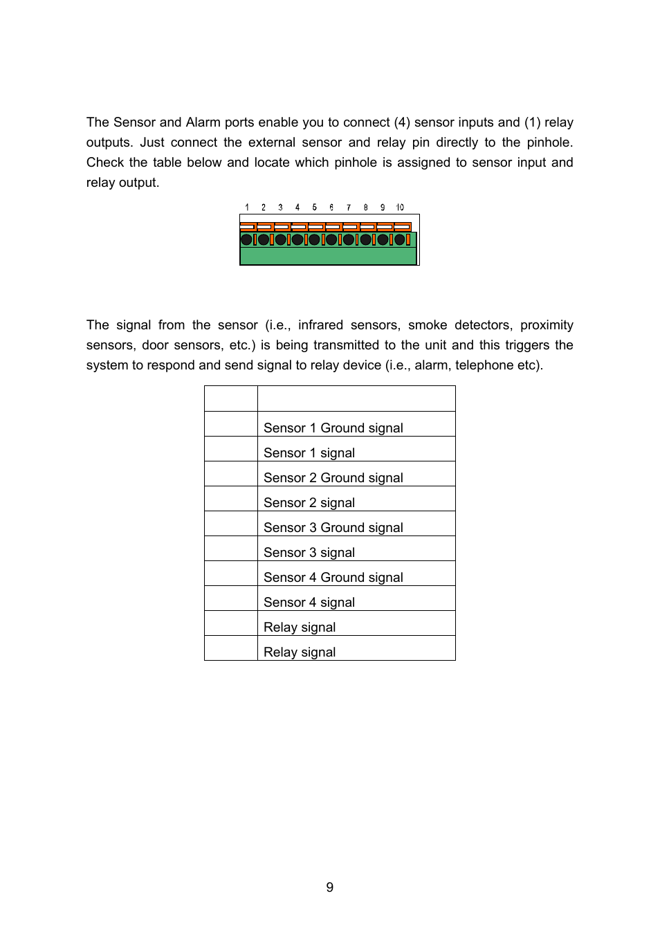 3 connecting the sensor/relay device, 1 i/o card sensor and relay pinhole allocation | AVerMedia Technologies EB1504 User Manual | Page 13 / 37