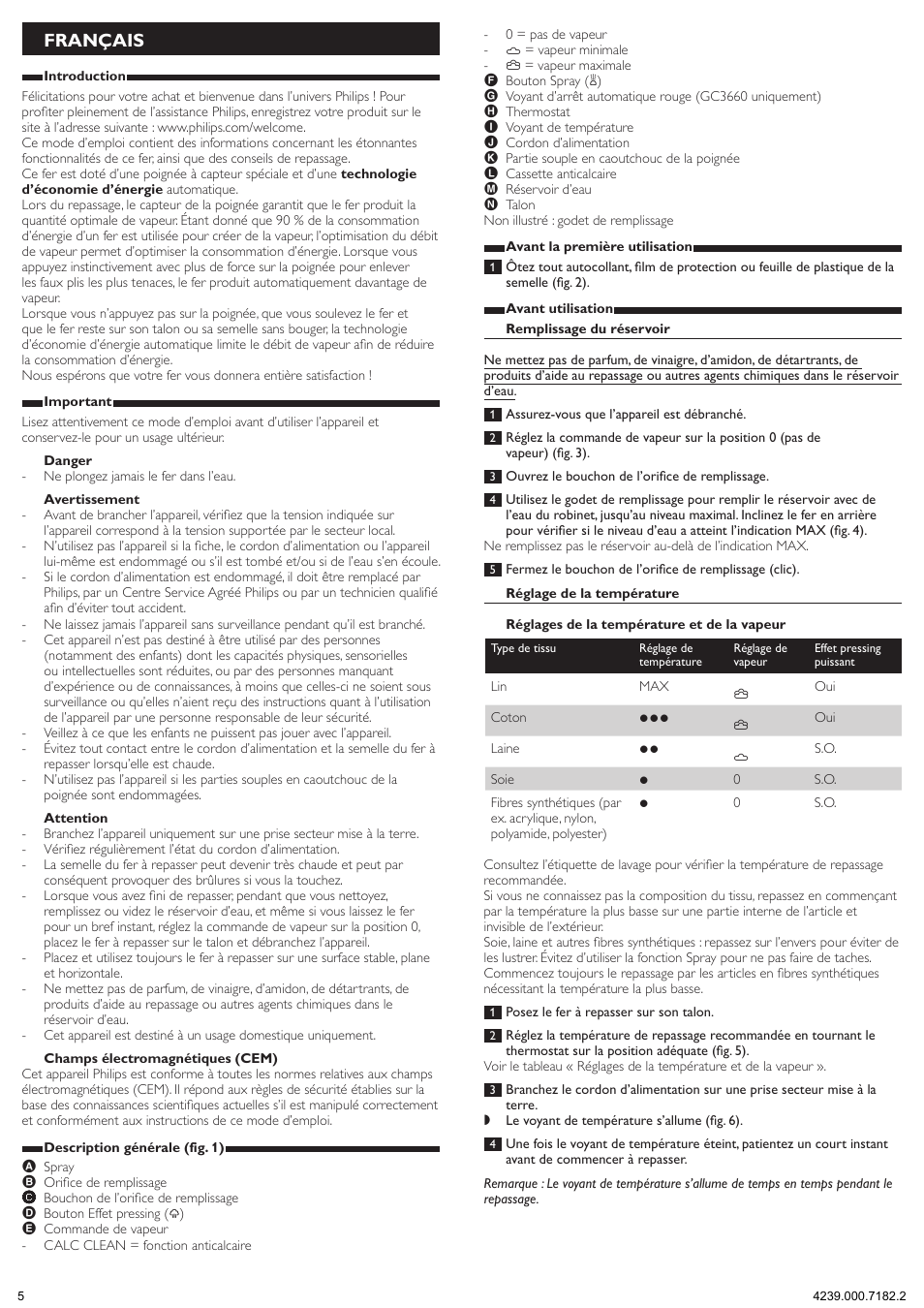 Français | Philips EnergyCare Fer vapeur User Manual | Page 5 / 13