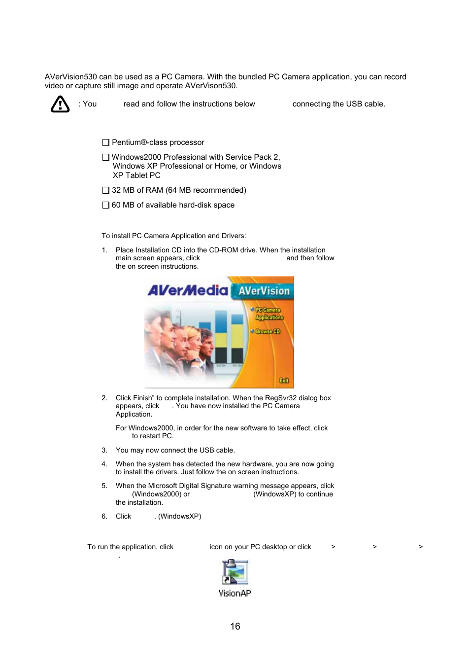 Using avervision530 as a pc camera | AVerMedia Technologies AVerVision530 User Manual | Page 17 / 22