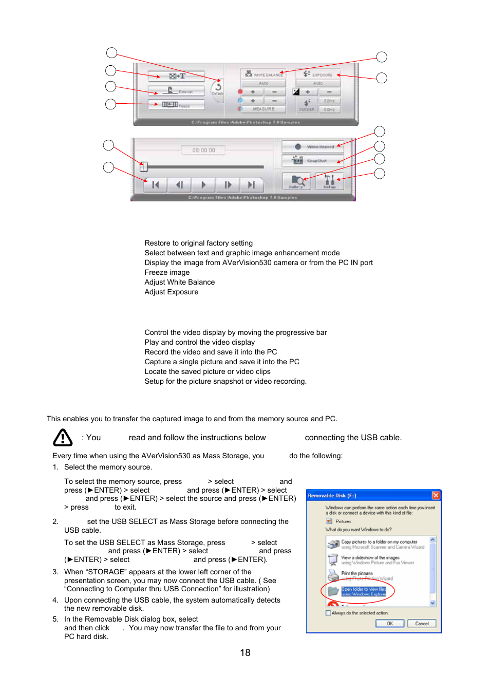 B. advanced setting, Description, C. snapshot/video | Using avervision530 as a mass storage | AVerMedia Technologies AVerVision530 User Manual | Page 19 / 22