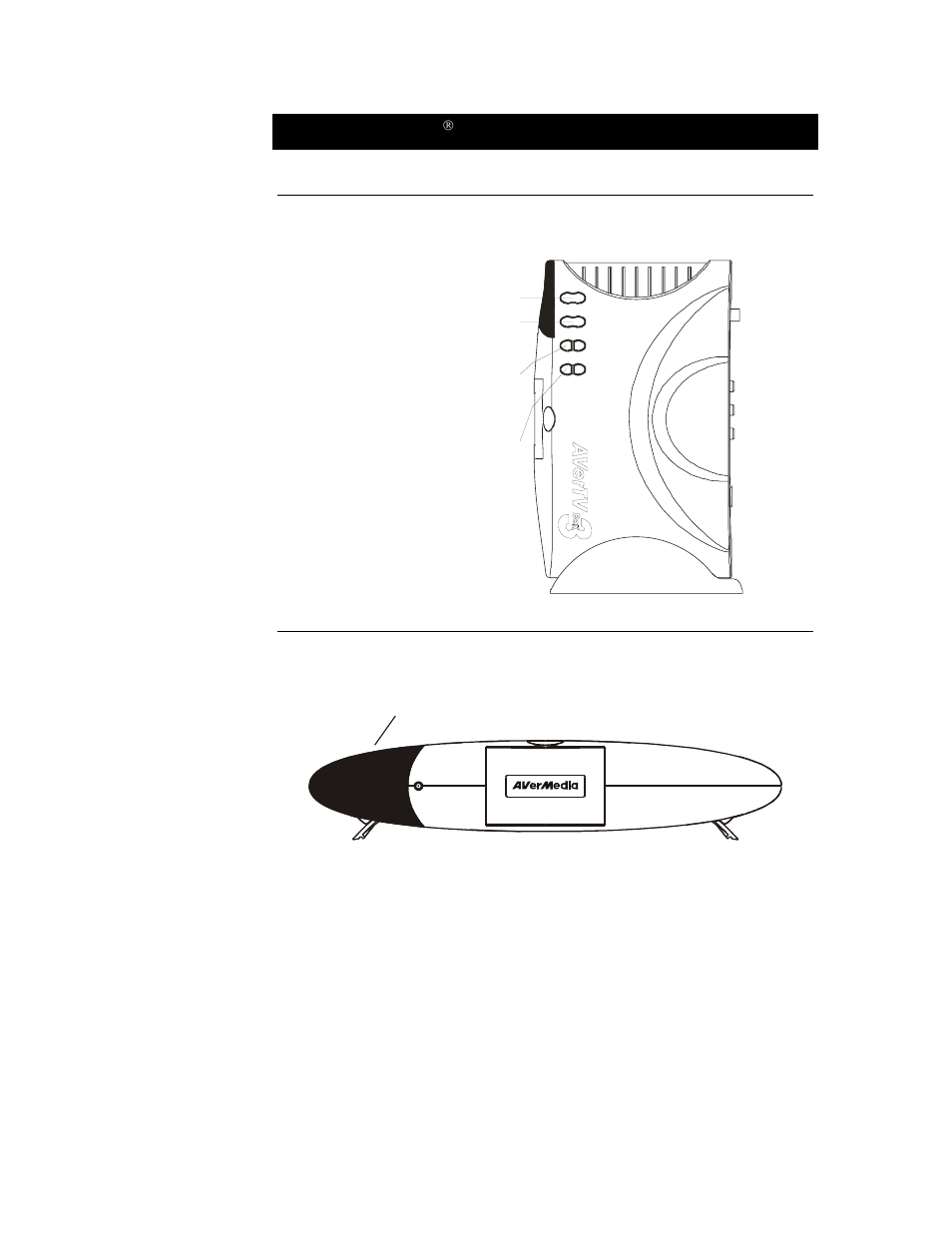The avermedia, Avertv box3 unit, Touch button control panel | Infrared sensor, User’s manual 2 | AVerMedia Technologies TV TUNER BOX User Manual | Page 5 / 19
