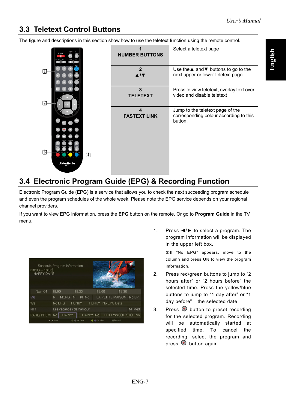 Teletext control buttons, 3 teletext control buttons, Eng lish | AVerMedia Technologies AVerLife HD Theater A211 User Manual | Page 13 / 96