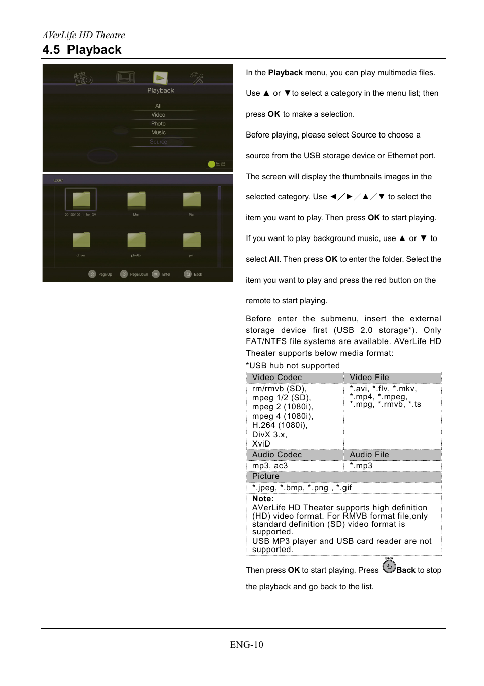 Playback, 5 playback | AVerMedia Technologies AVerLife HD Theater A211 User Manual | Page 16 / 96