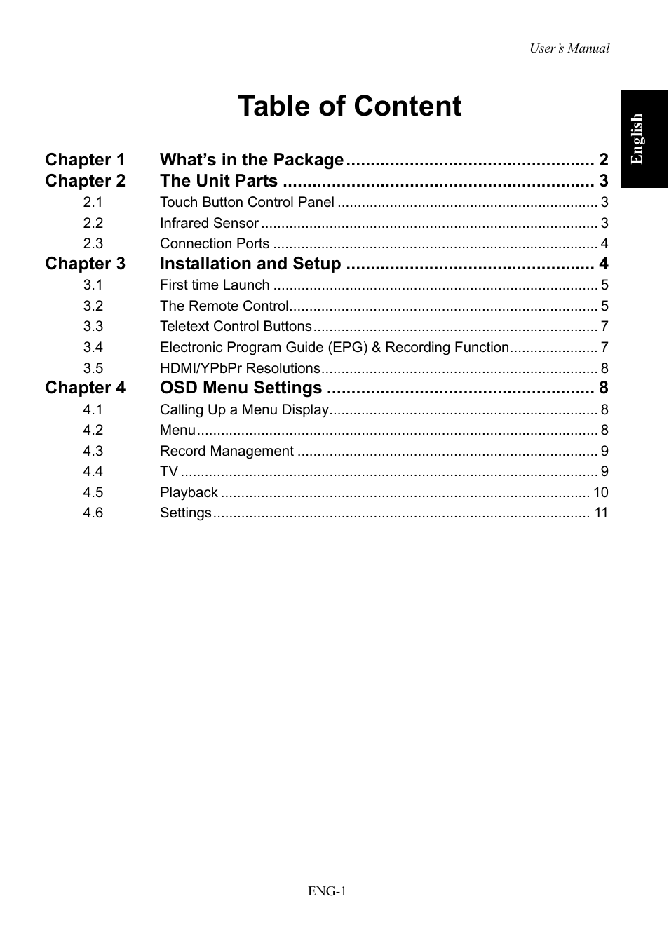 A211-averlife_hd_theatre _20100322, Table of content | AVerMedia Technologies AVerLife HD Theater A211 User Manual | Page 7 / 96