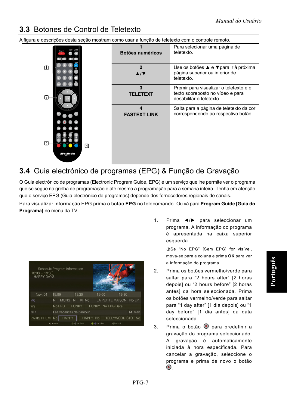 Botones de control de teletexto, 3 botones de control de teletexto, Português | AVerMedia Technologies AVerLife HD Theater A211 User Manual | Page 73 / 96