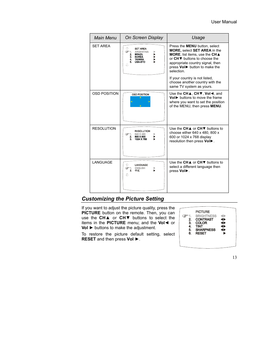 Customizing the picture setting | AverMedia TVBox-5 User Manual | Page 16 / 20