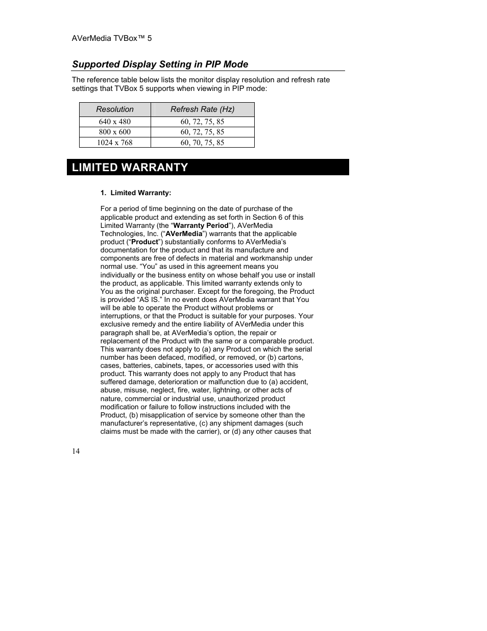 Limited warranty | AverMedia TVBox-5 User Manual | Page 17 / 20