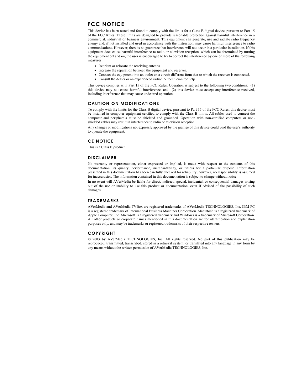 Fcc notice | AverMedia TVBox-5 User Manual | Page 2 / 20